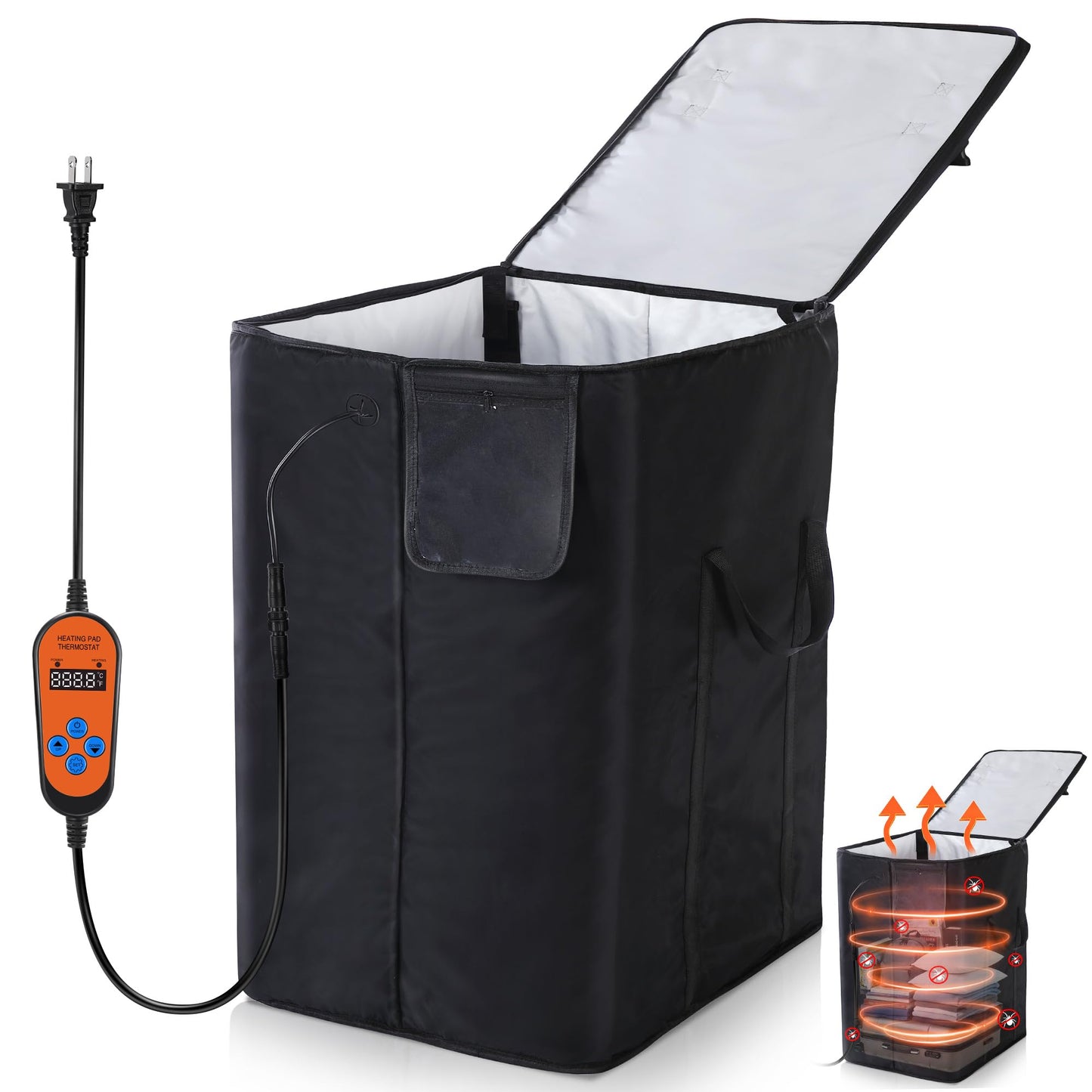 Bed Bug Heater, 360° High Temperature Portable Bed Bug Treatment Equipment with Digital Timer & Temperature Control, Fast Heating to 155°F for Moths, Carpet Beetles and Lice(Black)