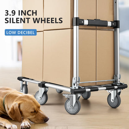 KEDSUM 500LBS Heavy Duty Foldable Push Cart Dolly, Telescoping Platform & Handle with 6 Wheels, 100% Aluminum Lightweight Foldable Push Cart, Heavy Duty Folding Cart for Shopping, Moving, Office Use