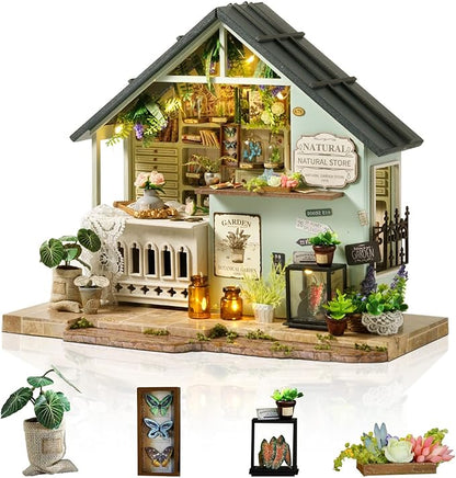 Miniature House Kit Tiny House Kit with LED Light DIY Mini House Building Kits for Adults to Building Unique Gift for Birthday Christmas Bakery Store