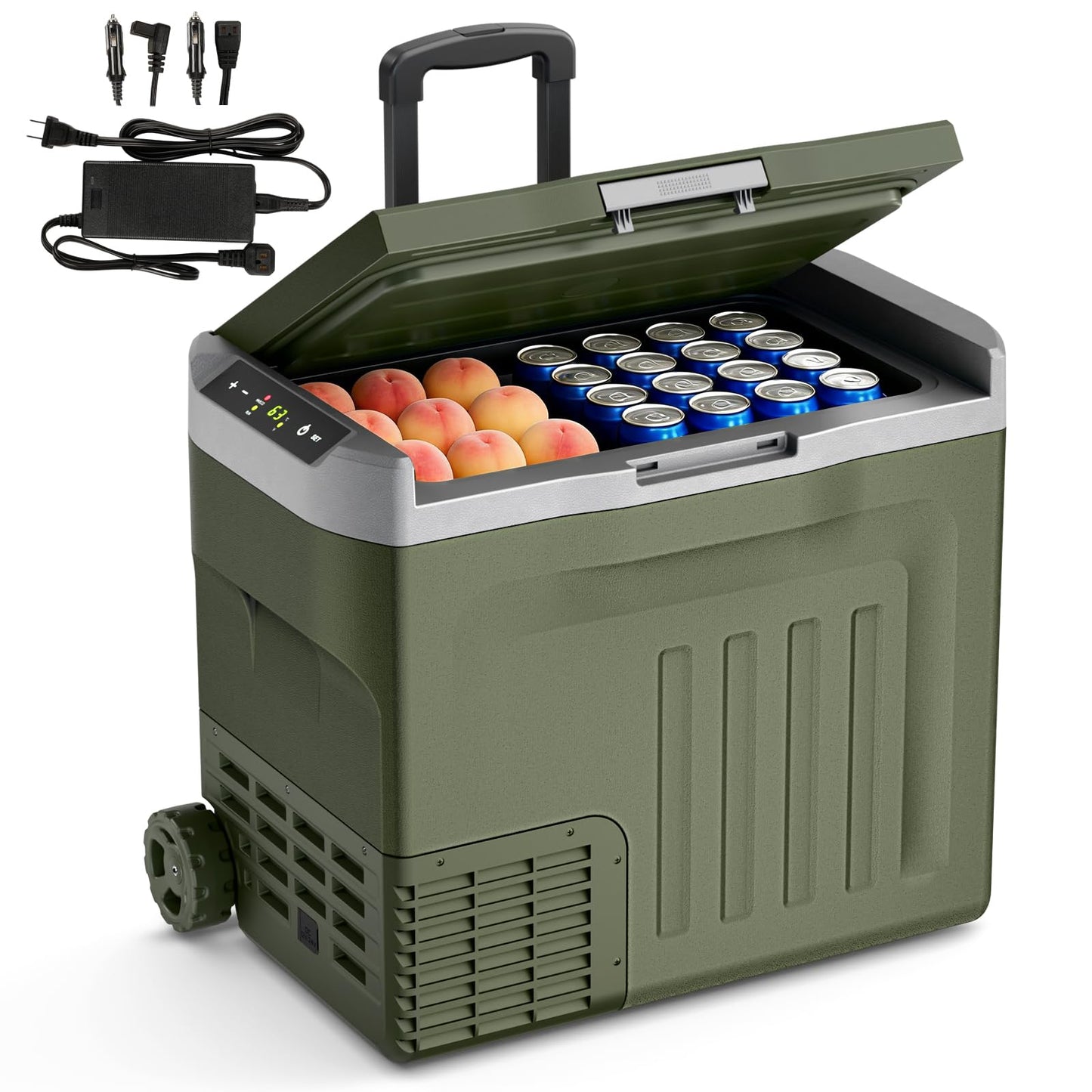 Antarctic Star 12 Volt Refrigerator,43QT(40L) Electric Cooler, Portable Refrigerator Freezer -4℉~68℉,12V 24V DC 100 240V AC Car Fridge with Wheels&2 Baskets for Camping,Travel,RV,Car,GREEN