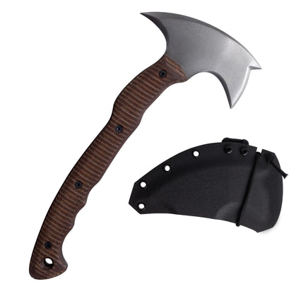 AncientSmithy Tomahawk Axe - Handmade Tactical Tomahawk Hatchet - Full Tang Combat Axe for Military Camping and Outdoor Activities (Three Spikes with Kydex Case)