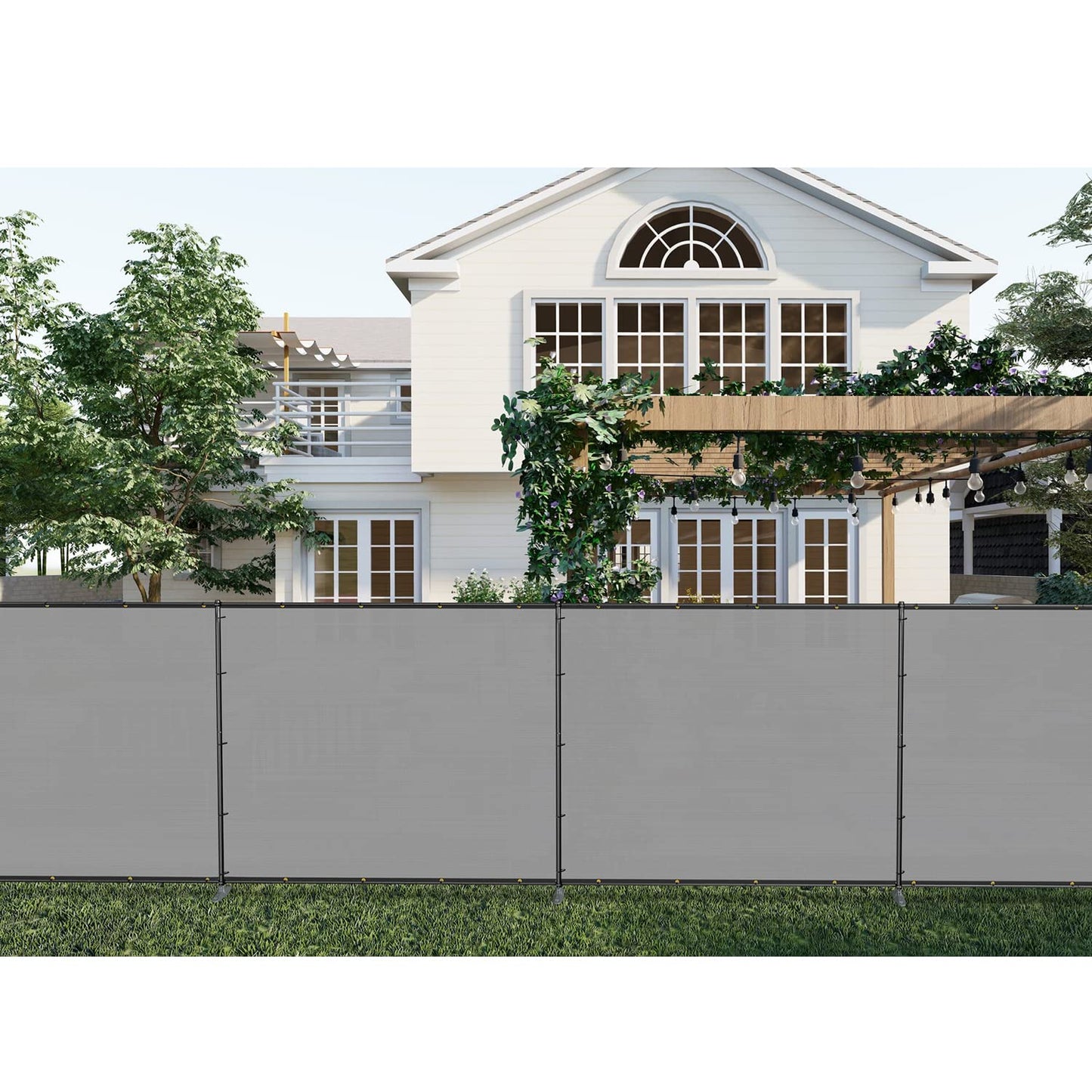 Patio 6' x 12' Outdoor Privacy Screen Freestanding Temporary Fence Panels Net Cover with Metal Poles for Outside Backyard Pool Garden Air Conditioner Fencing, Light Gray