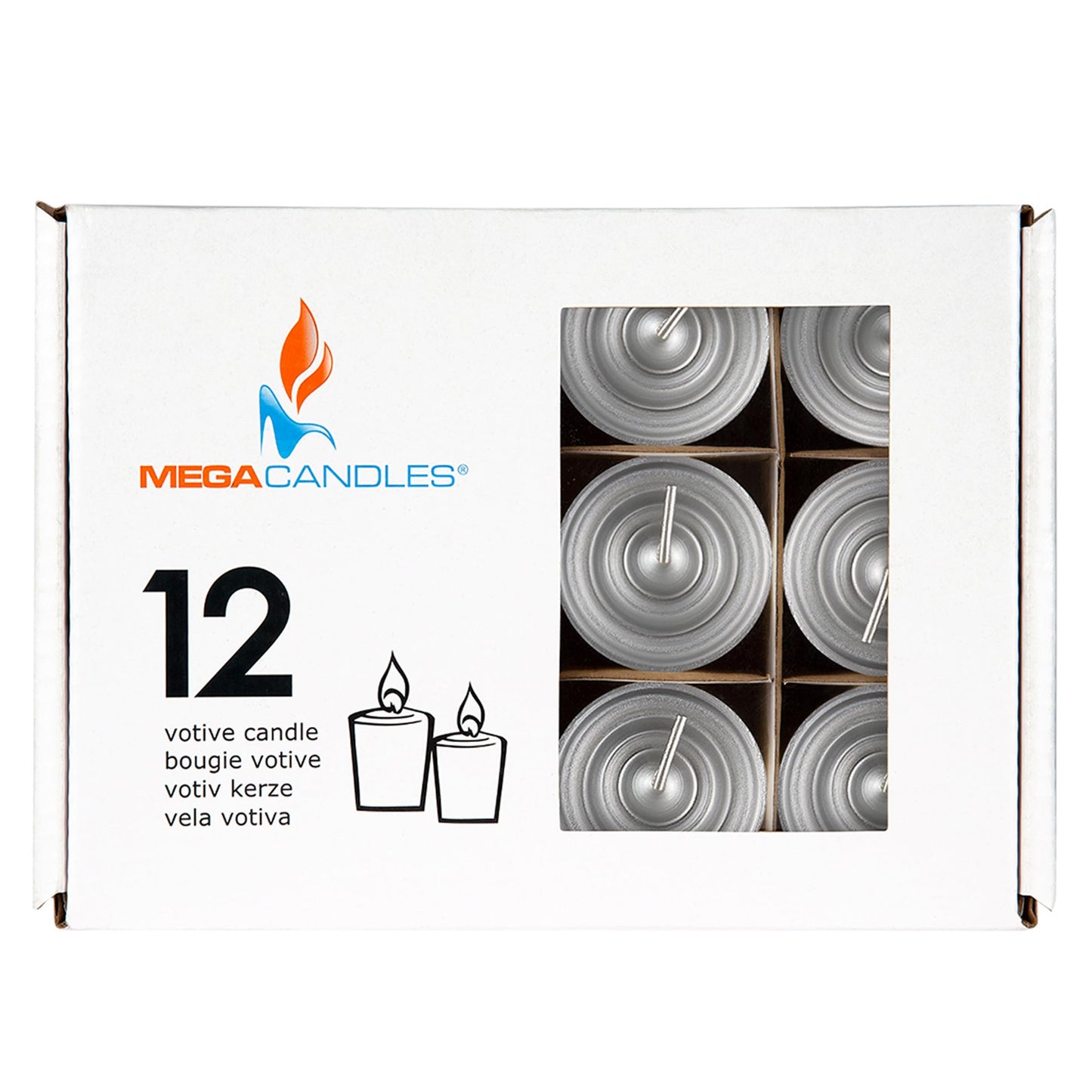 Mega Candles 12 pcs Unscented Silver Votive Candles, Hand Poured Wax Candle 15 Hours 1.5 Inch x 2.25 Inch, Home Décor, Wedding Receptions, Centerpieces, Occasions, Events, Meditations, Holders