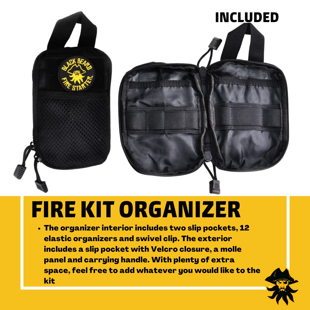 Black Beard Captain's Loot Fire Starter Kit with Ferro Rod & Fire Starter Rope | Fast Lighting Fire Starter Kit for Campfires (Waterproof & Windproof) | Infinite Shelf Life for Emergency Survival Kits