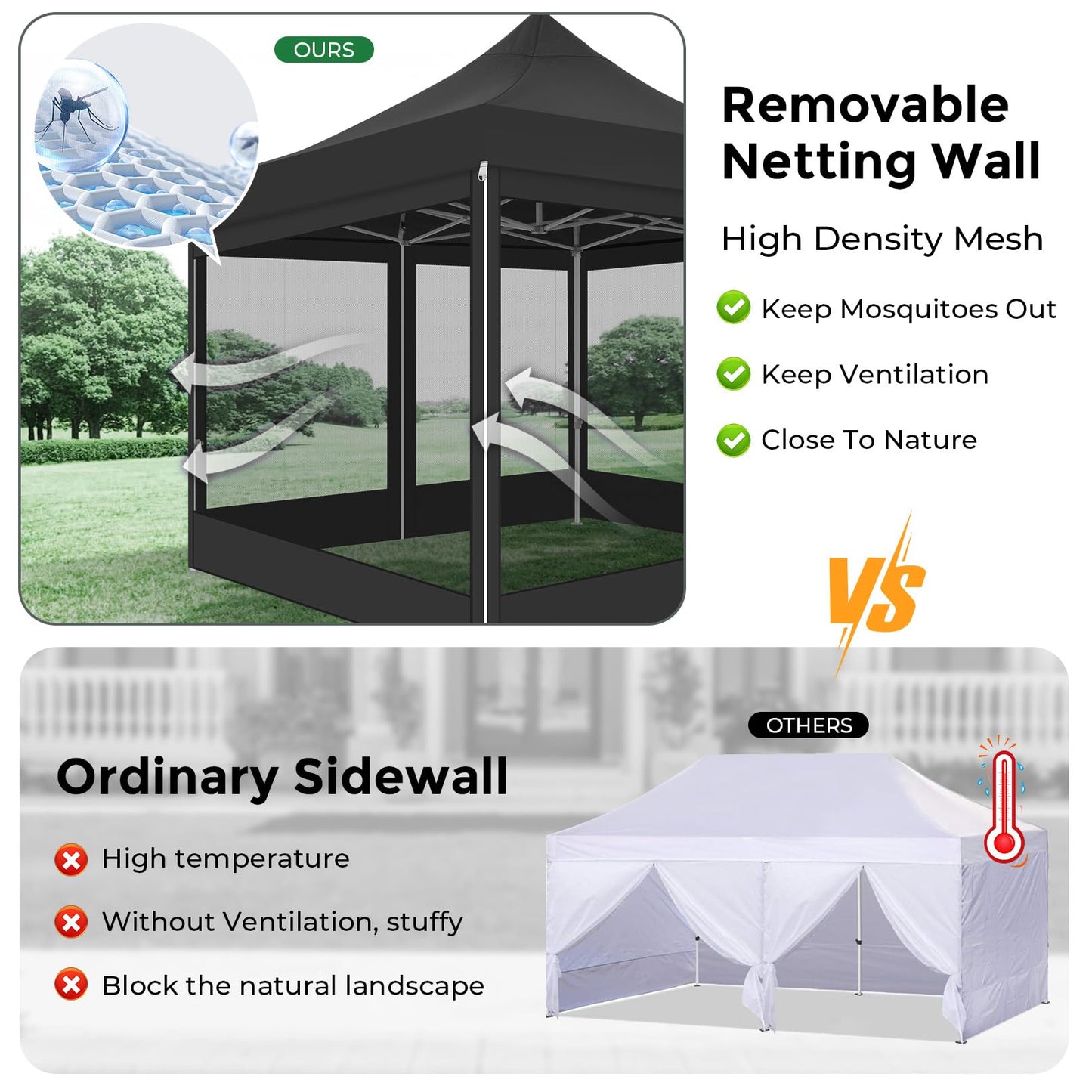 COBIZI 10x10 Heavy Duty Pop Up Canopy with 4 Mosquito Netting Wall, Easy Set Up Commercial Gazebo Party Tent, Outdoor Instant Screen Canopy for Backyard, Patio, Garden, Black
