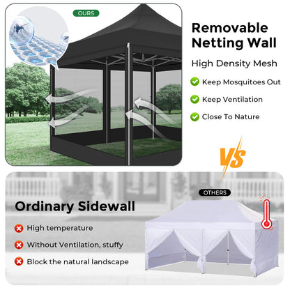 COBIZI 10x10 Heavy Duty Pop Up Canopy with 4 Mosquito Netting Wall, Easy Set Up Commercial Gazebo Party Tent, Outdoor Instant Screen Canopy for Backyard, Patio, Garden, Black
