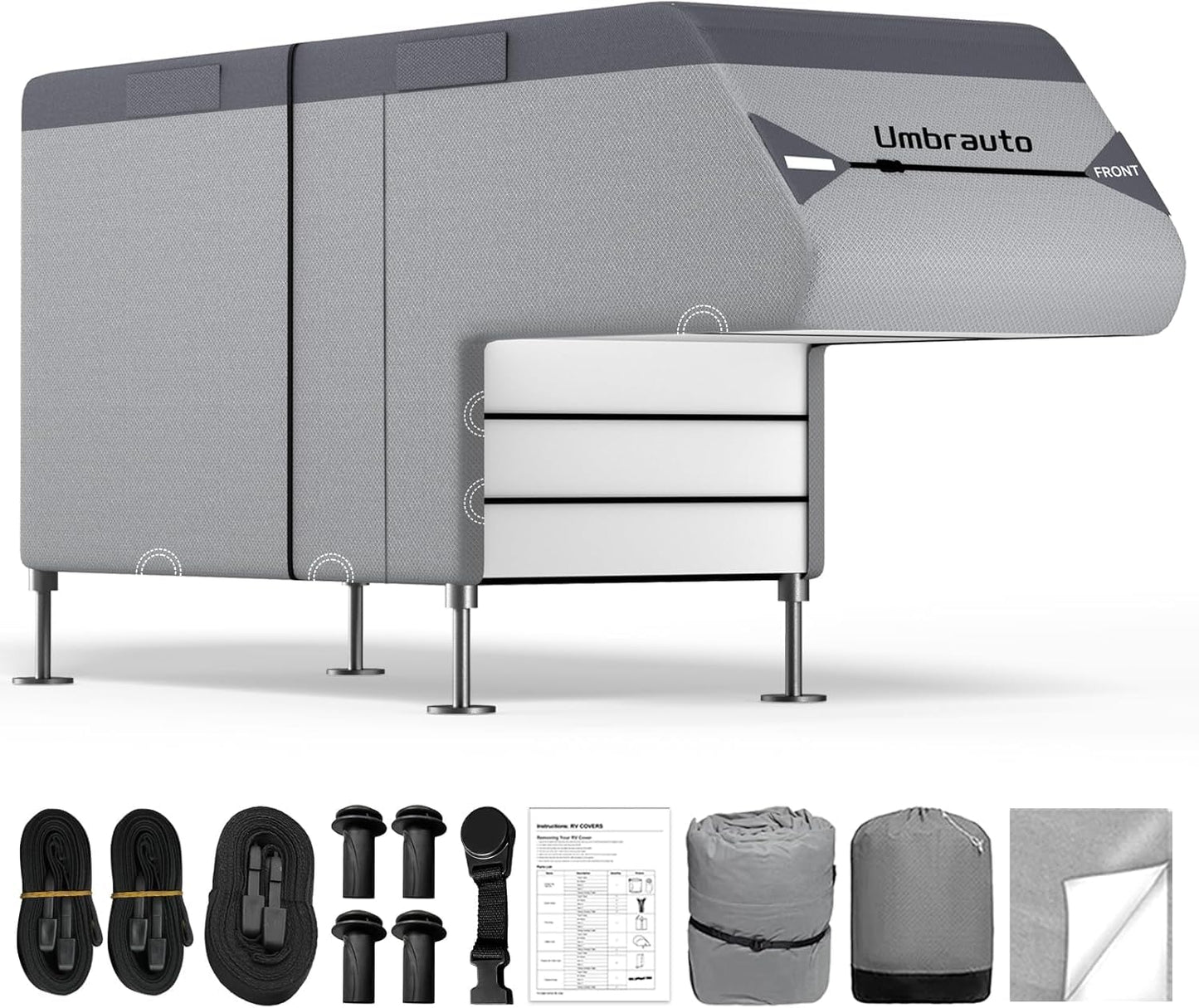 Umbrauto Truck Camper Cover Fits 10-12ft, 7-Layer Top RV Trailer Covers, Waterproof All Season Protection with Gutter Cover, Windproof Straps