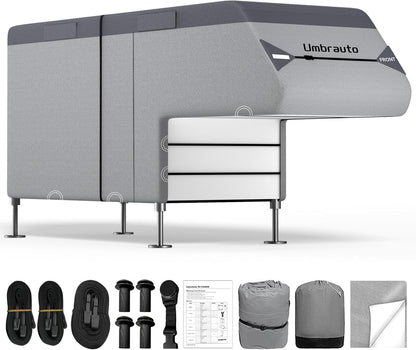 Umbrauto Truck Camper Cover Fits 10-12ft, 7-Layer Top RV Trailer Covers, Waterproof All Season Protection with Gutter Cover, Windproof Straps