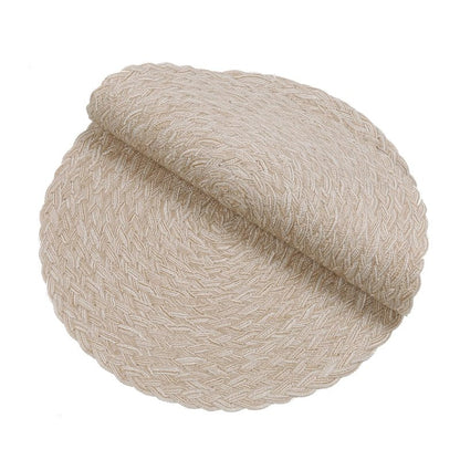 SHACOS Round Braided Placemats 15 inch Set of 6 Thick Boho Kitchen Table Placemats for Home Wedding Party (T-Beige, 6)