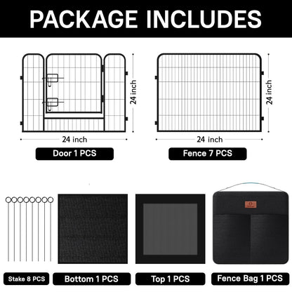 PJYuCien Dog Playpen Outdoor Plus Storage Bag, 24" H 8 Panels Puppy Pen with Square Bottom & Top Cover, Heavy Duty Dog Fence for Camping