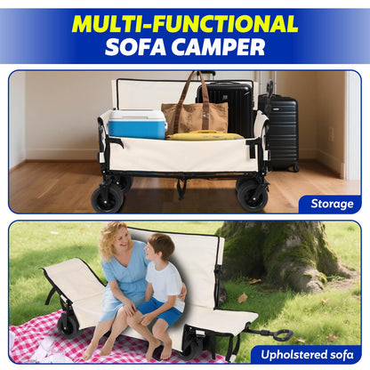 Portable Collapsible Folding Wagon, 550LBS Heavy Duty Utility Carts,Reclining Camper, Expandable Storage, Padded and Wheeled, All Terrain Wheels, Great for Camping, Outdoors, Shopping (White)
