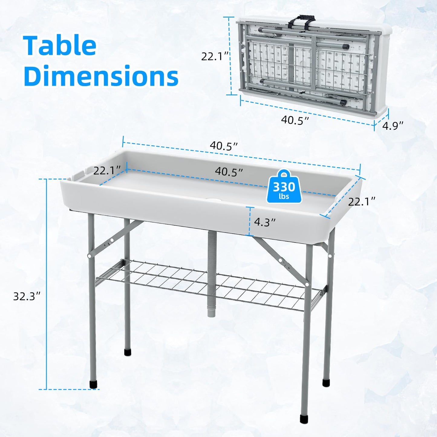 SHAREWIN Folding Ice Cooler Table, Skirt &Drain Hose Plastic Chill Table to Keep Drinks Cool, Portable Foldable Self-Serving Beverage Cooling Bar for Parties, Picnics, Barbecues, Fishing(White