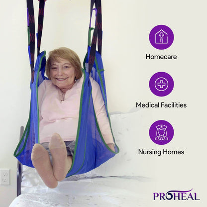 ProHeal Portable Patient Lift - Compact Folding Full Body Patient Transfer Lifter for Home Use and Facilities - Low Bed and Chair Lifting, 400 Pound Weight Capacity, 2 Point Spreader Bar