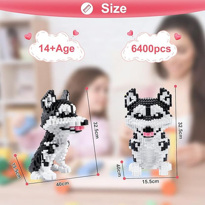 Micro Dog Building Husky Set DIY Animal 3D Puzzle Building Toy Bricks Set Educational Particle Building Blocks Toys Kits Gifts for Kids or Adults (4800 Pieces)