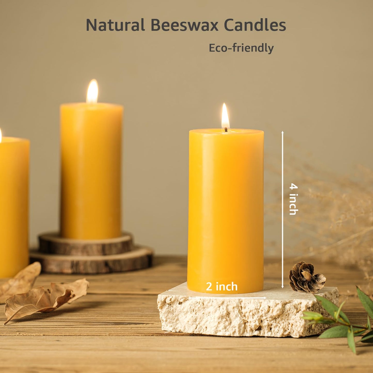 Natural Organic Beeswax Pillar Candles 2x4 Inch Bulk, 100% Pure Bees Wax Candles for Home, 210 Hour Long Burning, Dripless Smokeless Non Toxic Candle for Emergency Parties Meditation Prayer(6 Pack)