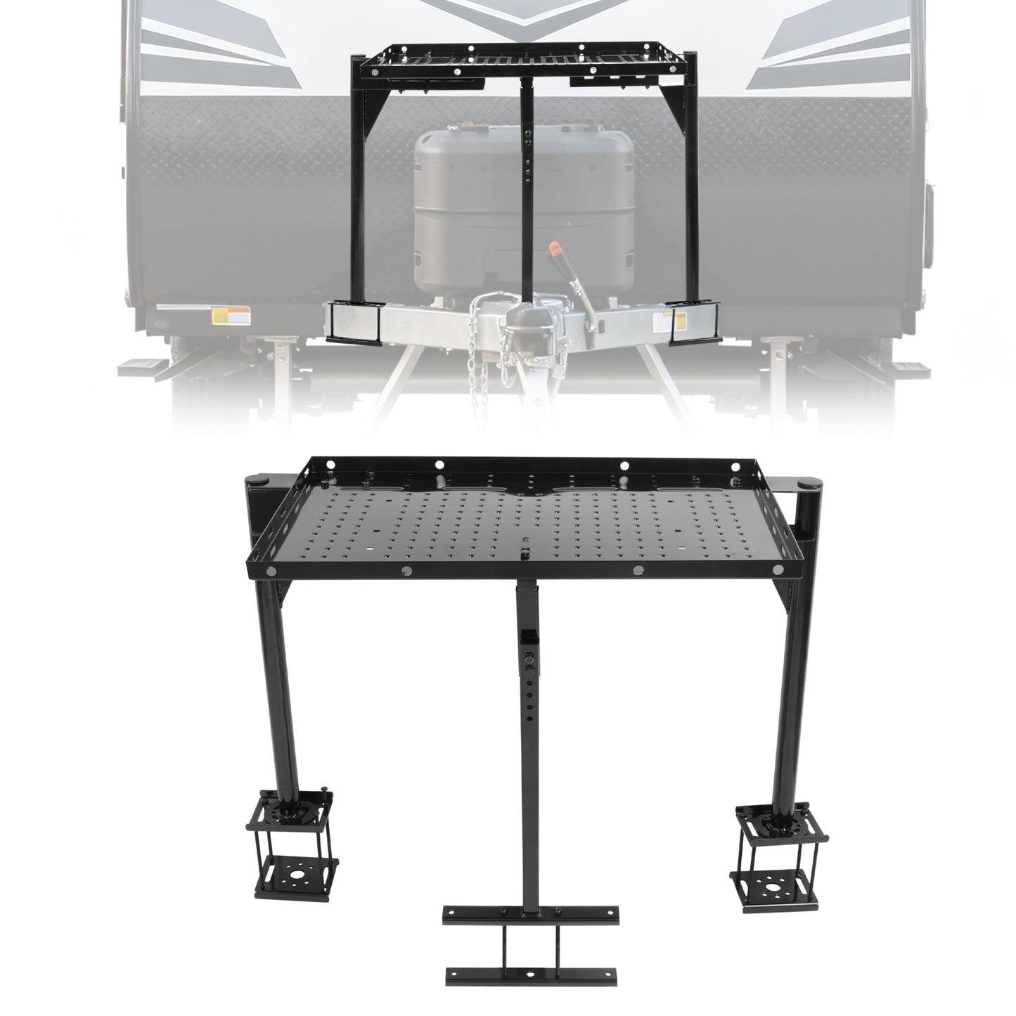ALMULOO Trailer Tray Compatible with Outdoor Storage for RVs or Campers Frame Cargo Carrier Generator Rack Mount Steel Powder Coated Black