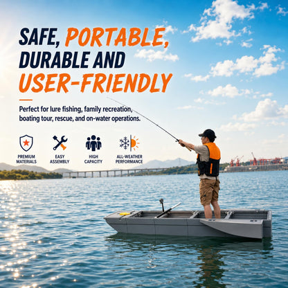 Artigree Fishing Boat, Folding Pontoon Boat, Fits in Car Trunk - Portable Modular Kayak, Seats 2-4, Motor-Ready, Sturdier Than Inflatable Boats - Ideal for Lure Fishing, Paddling Trip (Air, Gray)