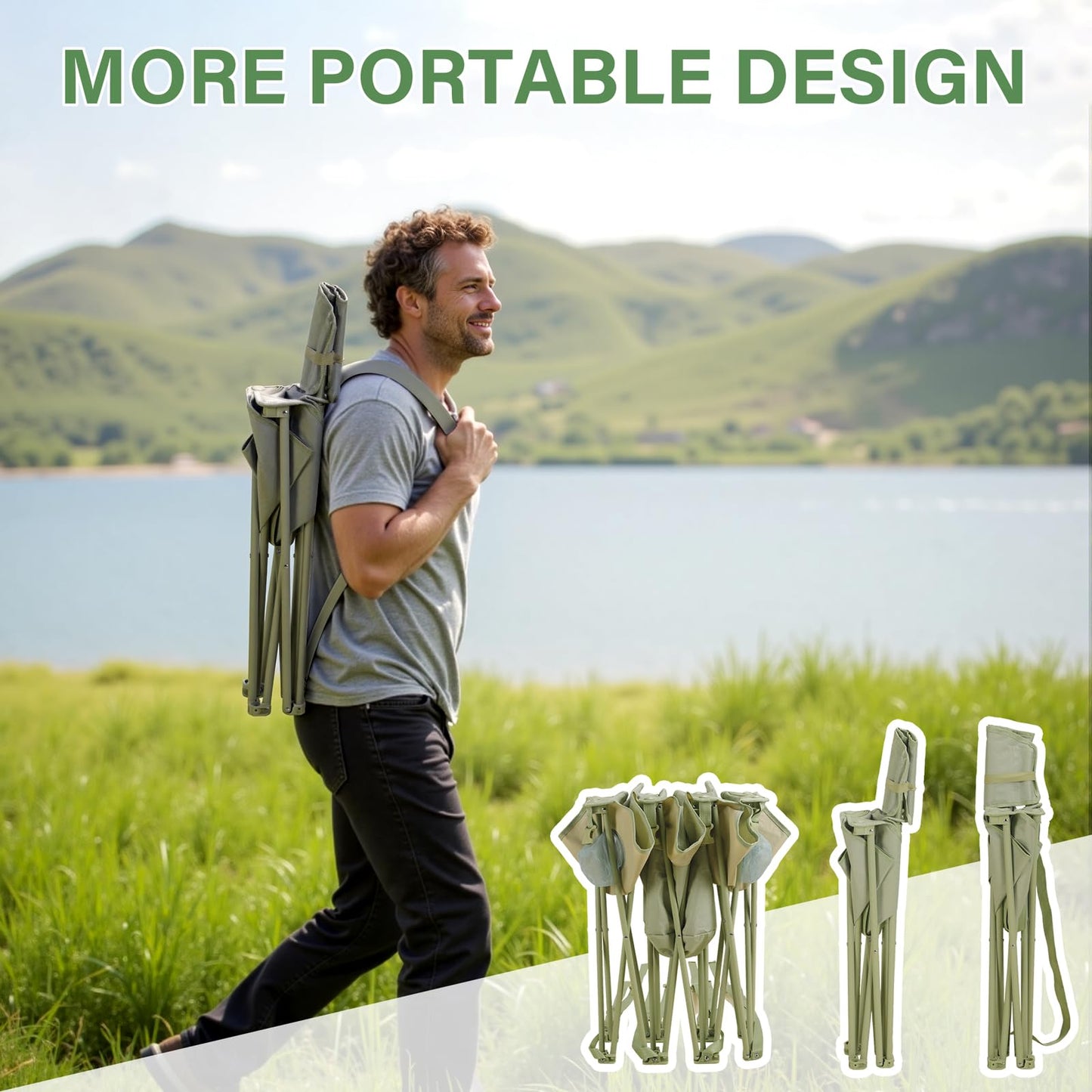 Camping Chair Set of 5,Folding Lawn Chairs with Table for Adults,Heavy Duty Collapsible Chair Include Four Single Chairs and Camping Table with Cooler Bag for Travel Fishing Sport Picnic,Light Green