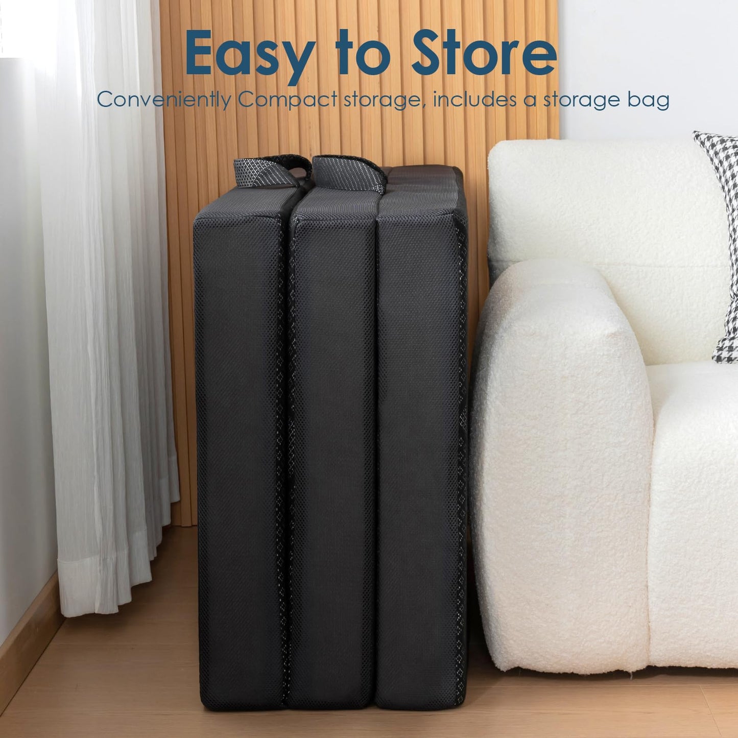 INGEROOM Foldable Mattress Queen - Memory Foam 6 inch Trifold Mattress for Camping, with Portable Handle, Non-Slip Folding Floor Bed Sofa for Guest Travel Yoga, Washable Breathable Cover
