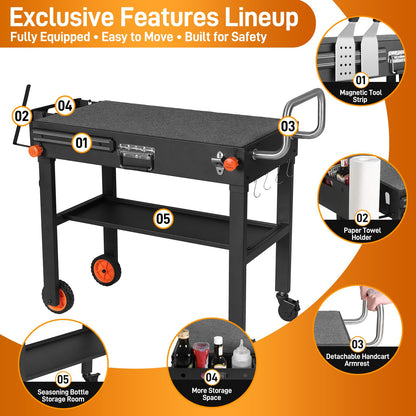 Outdoor Grill Cart - Foldable Grill Table, Blackstone Griddle Stand for 17"/22" Griddle, Portable Ninja Grill Stand with Large Space, Pizza Oven Stand, for Tailgating, Camping, RV