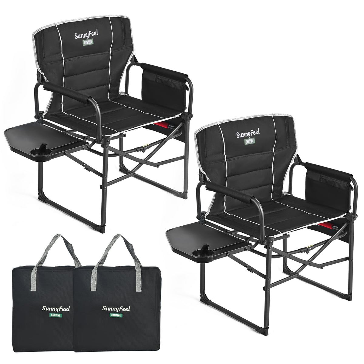 SUNNYFEEL Camping Directors Chair, Heavy Duty,Oversized Portable Folding Chair with Side Table, Pocket for Beach, Fishing,Trip,Picnic,Lawn,Concert Outdoor Foldable Camp Chairs