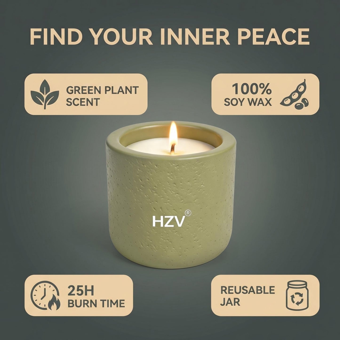HZV Manly Stress Relief Scented Candle for Men, Soy Wax Moss Forest Aroma Candle, 25H Long Lasting Clean Burning for Relax Meditation Yoga Spa, Unique Candle Gifts for Father Husband Boyfriend