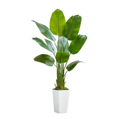 Bird of Paradise Artificial Plant, 5FT Faux Plants Indoor Banana Leaf Tree with 9 Leaves, Large Fake Tropical Potted Indoor Silk Floor Plant with White Tall Planter for House,Office,Room,Home Decor