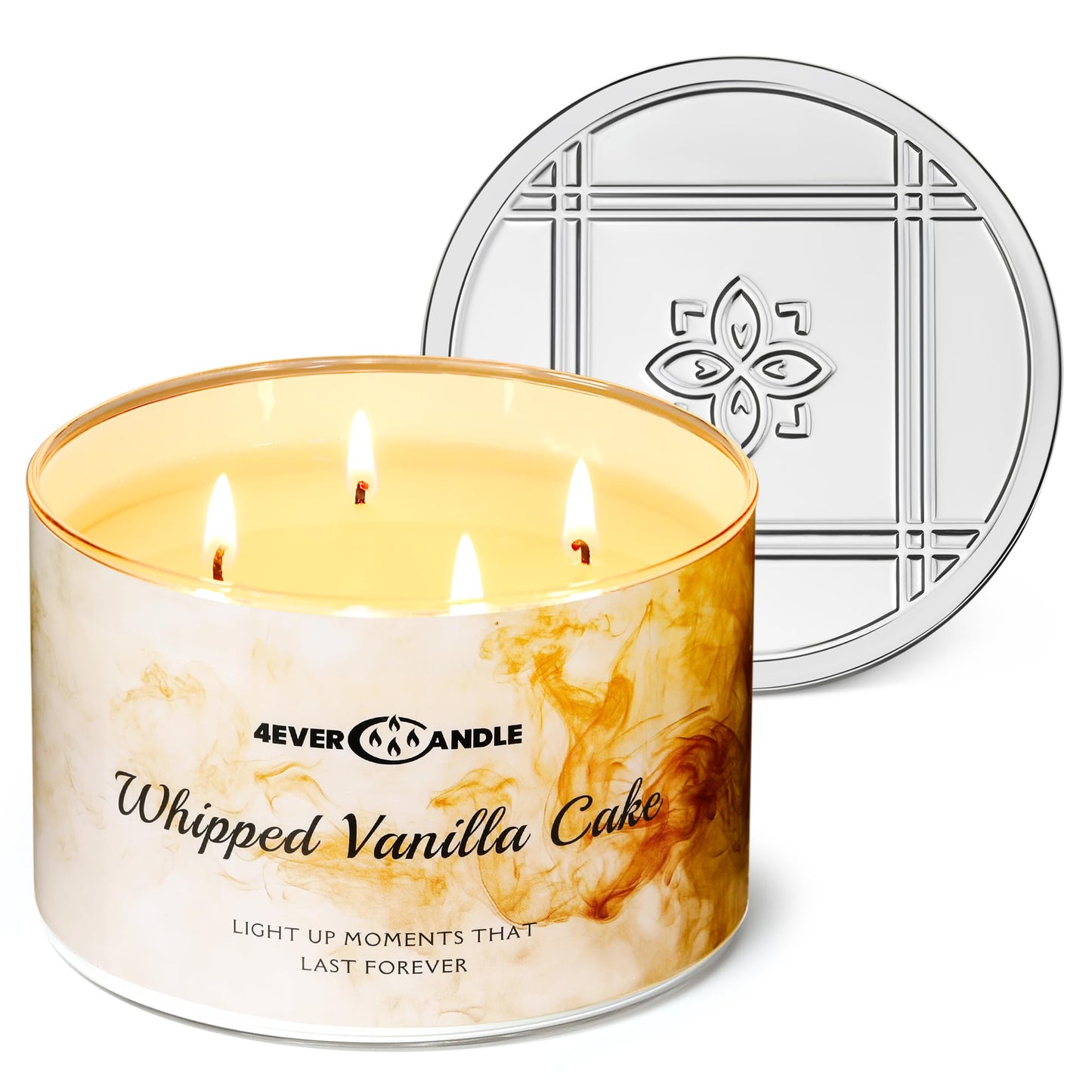 4EVER Scented Candles | 4-Wick 18oz Soy Wax Candle | Up to 50Hrs Clean Burn | Aromatherapy Candles for Home Scented | Gifts for Women & Mom, Whipped Vanilla Cake
