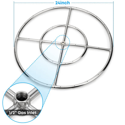 Stanbroil LP Propane Gas Fire Pit Stainless Steel Burner Ring Installation Kit, 24-inch