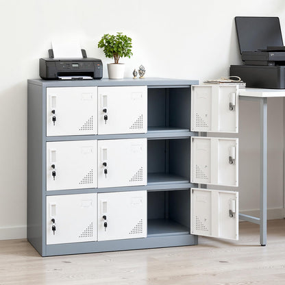 VEVOR 9 Doors Metal Locker for Employees, Steel Locking Storage Cabinet with Card Slot and Ventilation, 2 Keys for Each Door, Employee Lockers for Office, School, Gym, Home, Easy Assembly, Gray