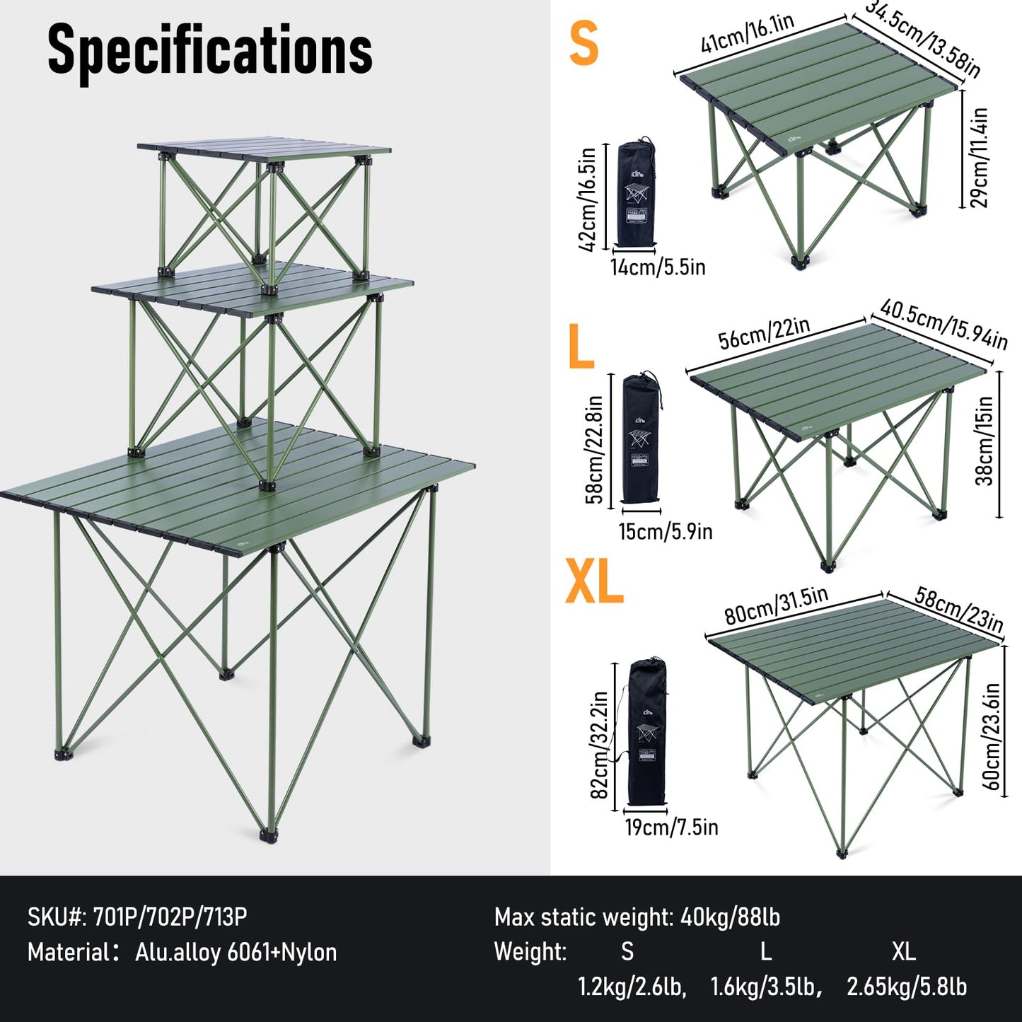 iClimb 1 Folding Table and 1 Super Easy Assemble Cot, Ultralight Compact for Adults Outdoor Camping Backpacking Hiking