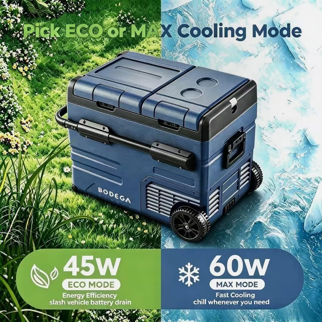 BODEGACOOLER 12 Volt Car Refrigerator,59 Quart (55L)12v Portable refrigerator,Car Fridge Freezer, -4℉-68 Car Cooler 12/24V DC and 100-240V AC for RV, Camping,Travel,Dual Zone With APP Control(2 Doors)
