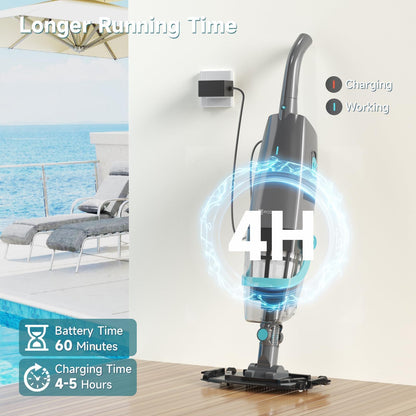 PoolMr Cordless Handheld Pool Vacuum For Above & Inground Pools, with 18.5 Gal/Min Suction, 60 Min Runtime, Dual-Phase Cleaning System,65in Telescopic Pole, for Spas & Hot Tubs, Charcoal (New Version)