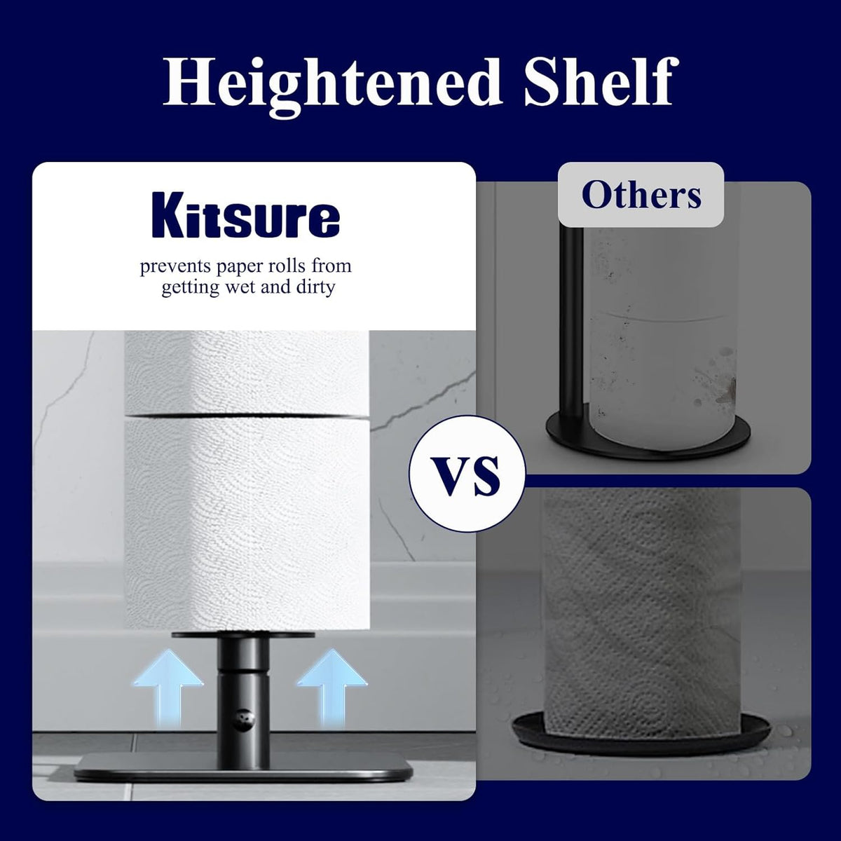 Kitsure Toilet Paper Holder - Free Standing, Rustproof Design for 4 Rolls, Non-Slip Stable Base | Black Medium