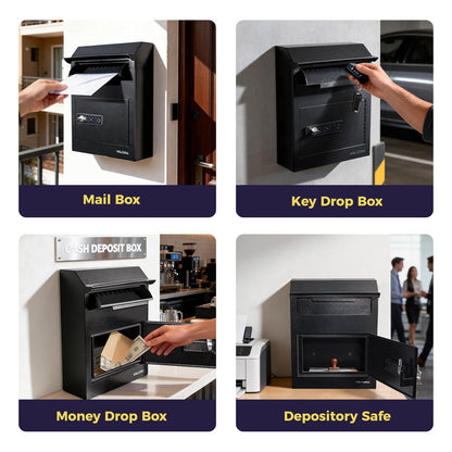 Volcora Smart Key Drop Box with Fingerprint Lock, Drop Safe with Drop Slot, Digital Keypad, Supports Fingerprint/APP Bluetooth/Passcode/Access Card/Key Unlock, Wall Mount Mailbox, Cash Drop Box