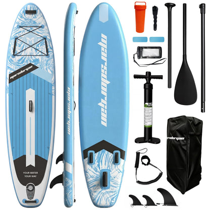 Marsdorgan 11'x34 Inflatable Paddle Board for Adults Youth, Extra Wide 430LBS Capacity SUP, Stable 2-3 Person Family for Lake Ocean Fishing, Complete Kit w/Pump & Backpack, Ice Blue
