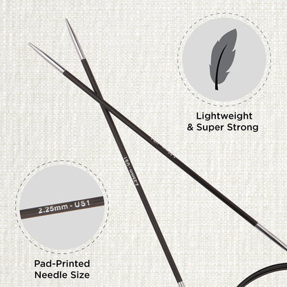 KnitPro Karbonz Fixed Circular Needle 32"(80cm) | US Size 1 (2.25mm)