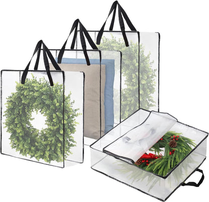Skiennix Wreath Storage Bag - 26 Inch, 95L Container for Spring & Holiday Decorations | 4-Pack