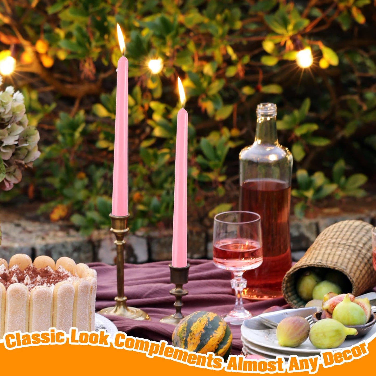 PIEMEET 24 Pack Taper Candles, 10 Inch Pink Tapered Candles, Unscented Tall Candlesticks, Smokeless & Dripless Long Taper Candle Sticks for Wedding Dinner Parties Home Decor(10 Hours Burn Time)