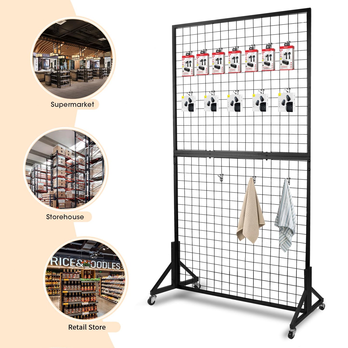 NectaCol 2 Packs 3'x 6' Two-Double Gridwall Panel Display Racks with Sturdy T-Base, Black Grid Wall Panels Display Stand, Display Rack Craft Show, Art Display Stand