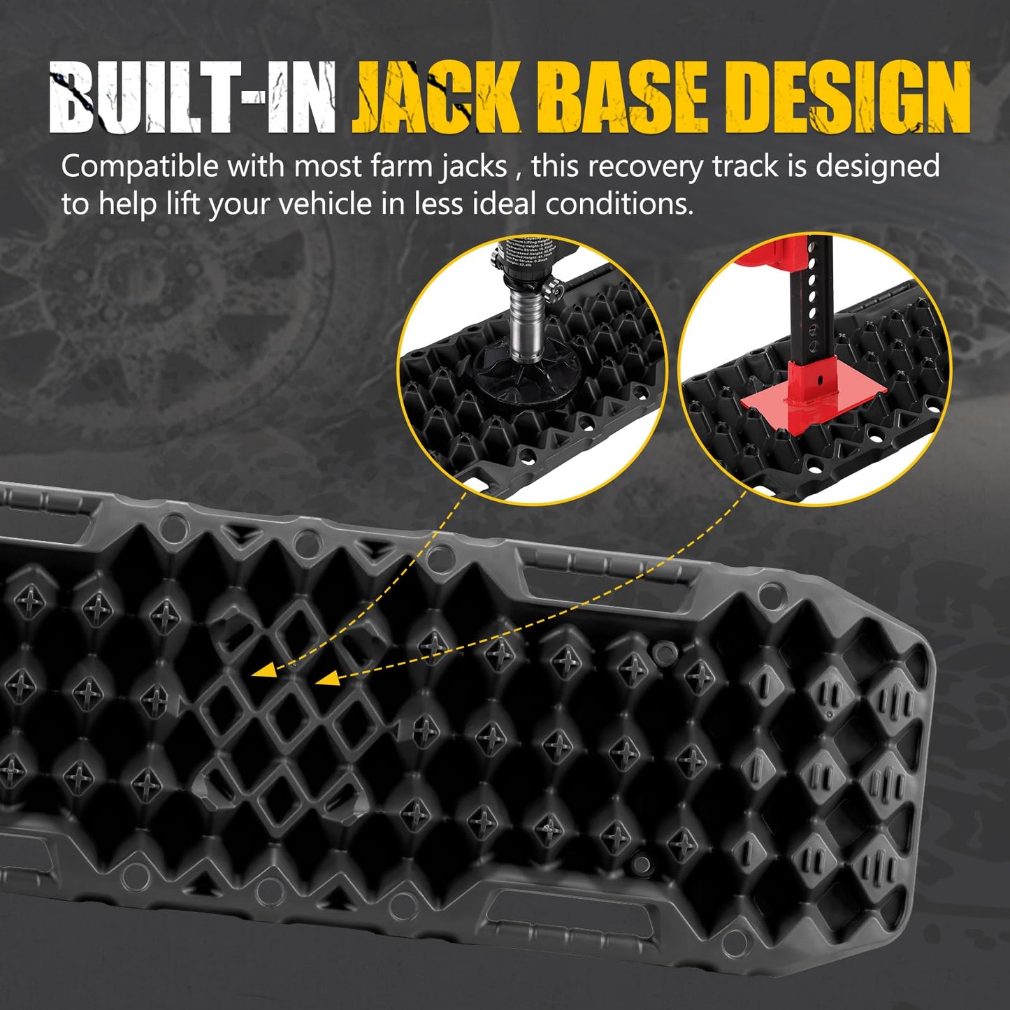 BUNKER INDUST Off-road Traction Boards with Jack Base,Pair Recovery Track 4X4 Jeep Truck Emergency Tire Traction Mat with Bag -Sand, Mud, Snow Tracks Black Traction Pad (Gen 7th)