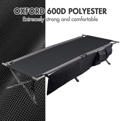Portal Folding Portable Camping Cot, Guest Bed with Carry Bag and Side Storage Organizer, Camping Cots for Adults Sleeping, Away Tent Sleeping Cot Bed, Supports 300 LBS, Black