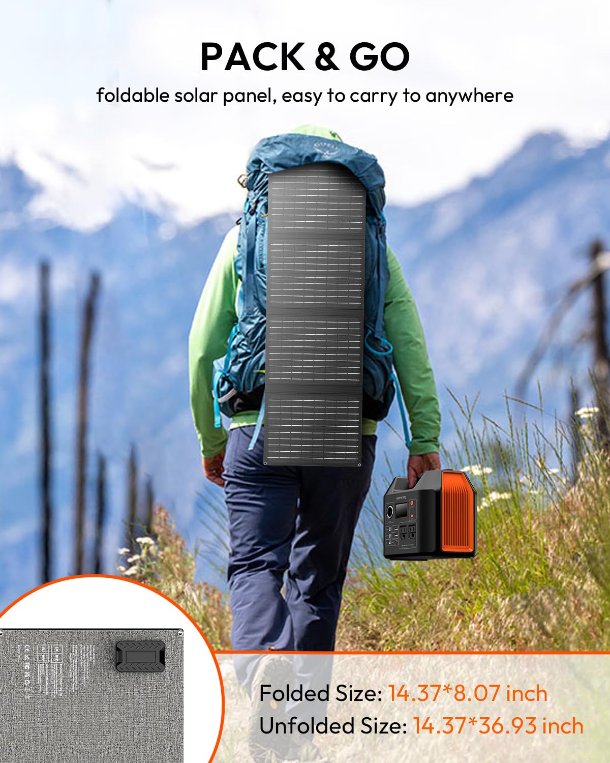 Solar Powered Generator, 300W Portable Power Station with Solar Panel 40W Included, 110V Pure Sine Wave 256Wh LiFePO4 Battery Pack with AC Outlet for Camping, Home Emergency, Traveling, RV Trip
