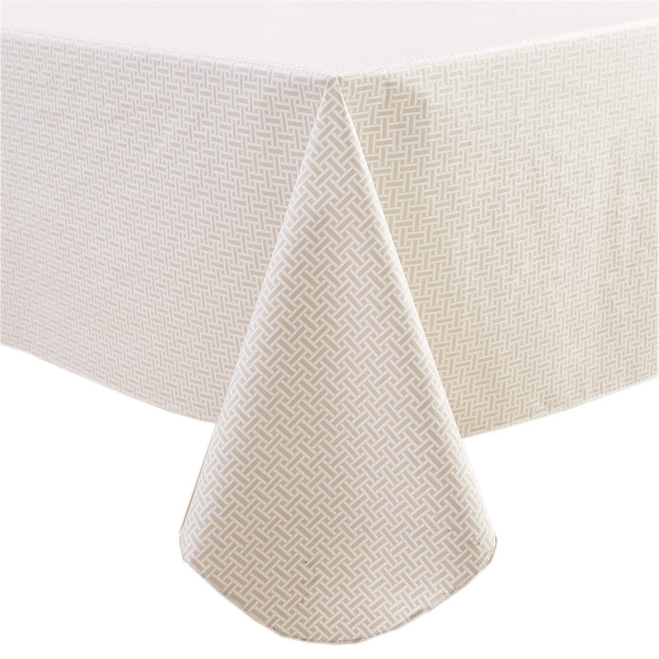 Pioggia Vinyl Tablecloth with Flannel Backed Waterproof Oil-Proof PVC Table Cloth Wipeable Spill-Proof Plastic Table Cover for Indoor and Outdoor(Weave, 60 x 102 Inch Rectangle)