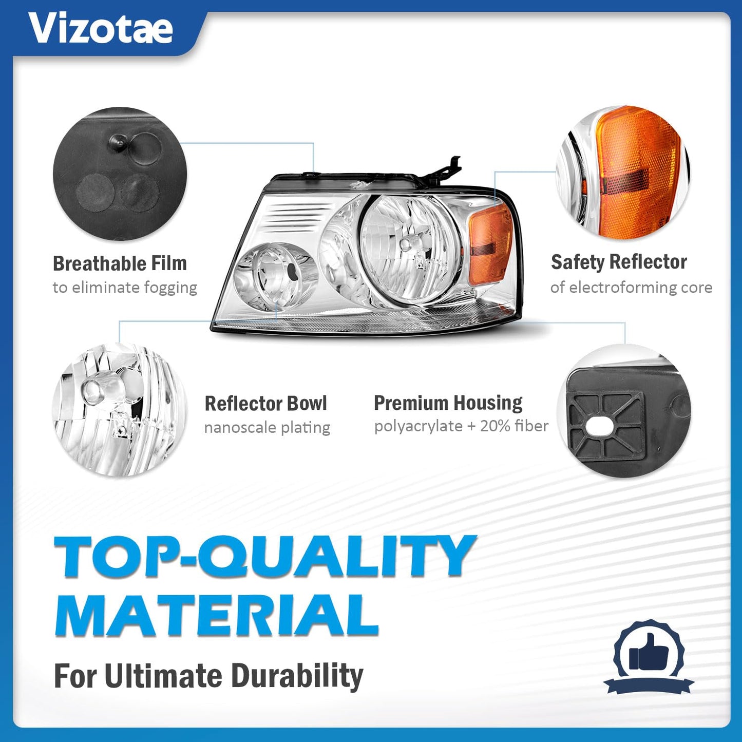 Vizotae Headlights for 2004-2008 Ford F150, for 2006-2008 Lincoln Mark LT Halogen Headlamp Replacement, High/Low Beam W/Bulbs, Driver & Passenger Side