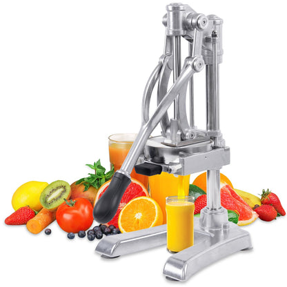 2-in-1 Commercial Juicer & Vegetable Chopper – Heavy Duty Cast Iron Manual Citrus Press with Stainless Steel Food Dicer, French Fry Cutter, 1/2" 3/8" 1/4" Blades for Potatoes