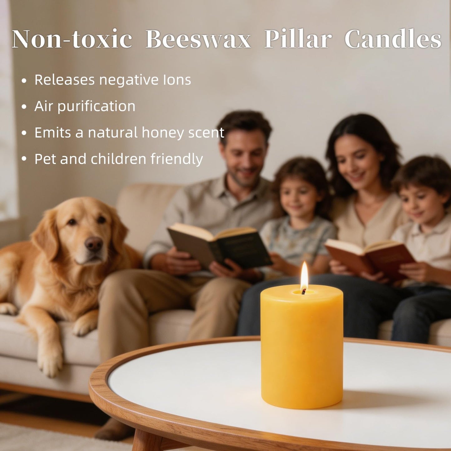UGBEM 2 Packs 3"x 4" Natural Beeswax Pillar Candles, 100% Pure Beeswax Candle 120 Hours Long Burning Emergency Candle, Unscented Bees Wax Candles for Home Decor, Air Purification, Smokeless & Dripless
