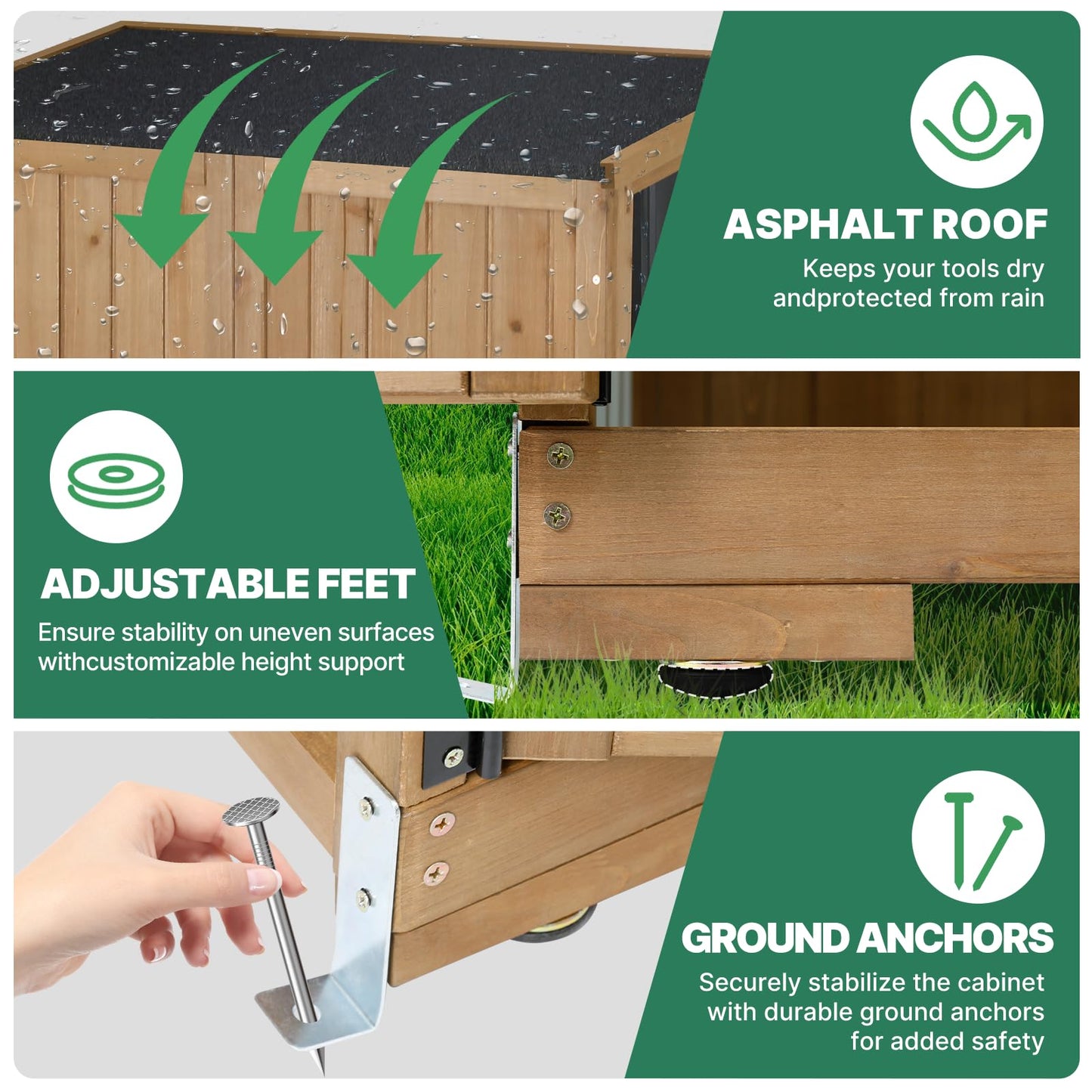 Ketive Outdoor Storage Cabinet, Tall Tool Garden Cabinet with Weather-Resistant Roof, Double Lockable Doors, 3 Removable Shelves & Adjustable Feet, for Patio, Garden, Backyard, 32" x 15.5" x 66"