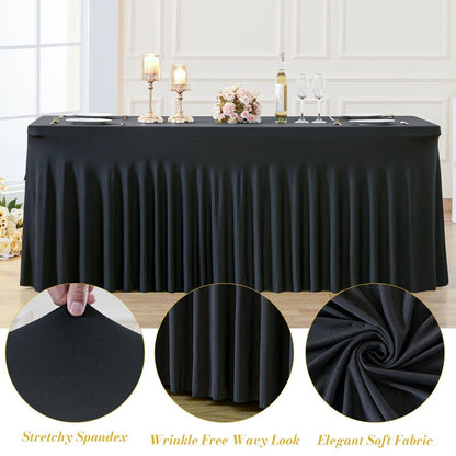 gogoparti 2 Pack Spandex Black Fitted Table Cloth for 6ft Rectangle Tables Black Stretch Tablecloth Table Covers Skirt Banquet Wrinkle Free Tablecloths for Parties Wedding
