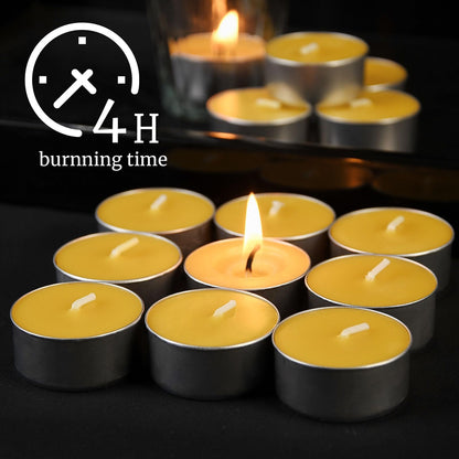 32 Packs Beeswax Tealight Candles,Natural Beeswax Tea Lights Candle in Aluminum Cups,4-5 Hour Burn Time,Unscented Smokeless Candles